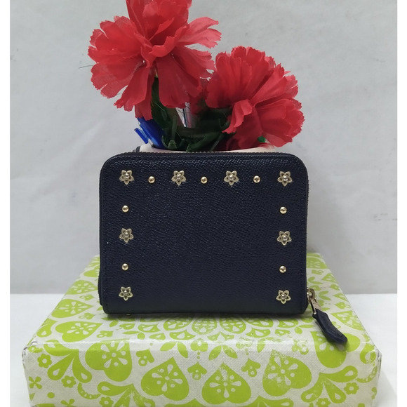 Coach Black Leather Zip Around Credit Card Square Wallet - Picture 4 of 13